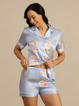 [Light Blue] SilkSilky  Short Sleeve Lapel Collar Women's Pajamas 004