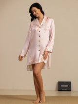 [Pink] SilkSilky  Long Sleeve Lapel Collar Nightshirt 007