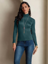 [Dark Green] SilkSilky  Long Sleeve Turtle Neck Women's T-Shirt 004