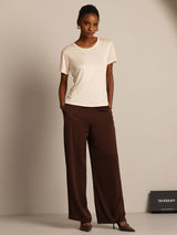 [Beige] SilkSilky  Short Sleeve Round Neck Women's T-Shirt 005