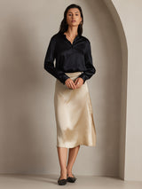 [Black] SilkSilky  Long Sleeve Lapel Collar Women's Shirt 004