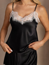 [Black] SilkSilky  Spaghetti Strap V Neck Camisole Set 004