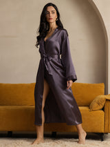 [Purple Gray] SilkSilky  Long Sleeve Women's Robe 004