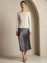 [Gray] SilkSilky  Long Sleeve Crew Neck Women's T-Shirt 007