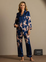 [Dark Blue] SilkSilky  Long Sleeve Lapel Collar Women's Pajamas 006