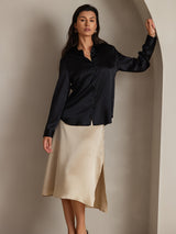 [Black] SilkSilky  Long Sleeve Lapel Collar Women's Shirt 001