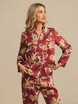 [Wine Dragon] SilkSilky  Long Sleeve Lapel Collar Women's Pajamas 003