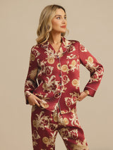 [Wine Dragon] SilkSilky  Long Sleeve Lapel Collar Women's Pajamas 003