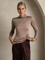 [Khaki] SilkSilky  Long Sleeve Turtle Neck Women's T-Shirt 004
