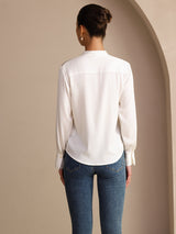 [White] SilkSilky Long Sleeve Tie Neck Women's Blouse 002