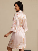 [Pink] SilkSilky  19Momme 3/4 Sleeve Women's Robe 002