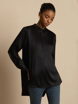 [Black] SilkSilky  Long Sleeve Stand Collar Blouse 001