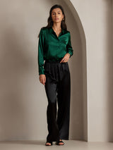 [Dark Green] SilkSilky  Long Sleeve Lapel Collar Women's Shirts 005