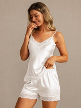 [White] SilkSilky  Spaghetti Strap V Neck Camisole Set 003