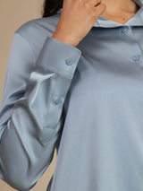 [Grayish Blue] SilkSilky  Long Sleeve Lapel Collar Women's Shirts 004