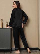 [Black] SilkSilky  Long Sleeve Lapel Collar Women's Pajamas 002