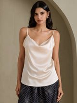 [Beige] SilkSilky  Spaghetti Strap Cowl Neck Camisole Top 003