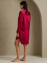 [Wine] SilkSilky  Long Sleeve Lapel Collar Nightshirt 002