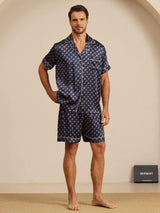 [Navy Chain] SilkSilky  Short Sleeve Lapel Collar Men's Pajamas 003