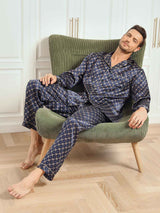 [Navy Chain] SilkSilky  Long Sleeve Lapel Collar Men's Pajamas 007