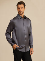 [Dark Gray] SilkSilky  Long Sleeve Lapel Collar Men's Shirt 007
