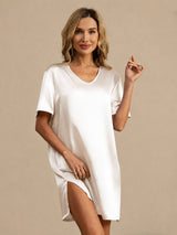 [White] SilkSilky  Half Sleeve V Neck Nightgown 001