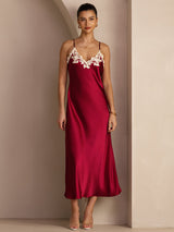 [Wine] SilkSilky  Spaghetti Strap V Neck Dress 006