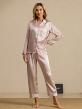 [Pink Heart Geo] SilkSilky  Short Sleeve Notch Collar Women's Pajamas 001