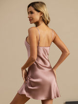 [Pale Mauve] SilkSilky  Pure Silk Spaghetti Strap V Neck Nightgown 002