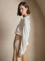[White] SilkSilky  Long Sleeve Lapel Collar Women's Shirt 004