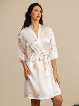 [White] SilkSilky  19Momme 3/4 Sleeve Women's Robe 001