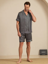 [Black Ginkgo] SilkSilky  Short Sleeve Lapel Collar Men's Pajamas 003