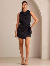 [Black] SilkSilky  Sleeveless Cowl Neck Dress 001