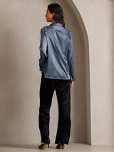[Real Teal] SilkSilky  Long Sleeve Lapel Collar Women's Shirts 003