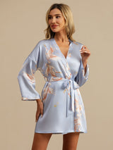 [Light Blue] SilkSilky  3/4 Sleeve Women's Robe 004