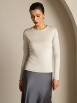 [Gray] SilkSilky  Long Sleeve Crew Neck Women's T-Shirt 001