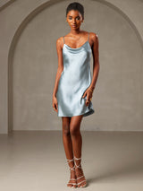 [Grayish Blue] SilkSilky  Spaghetti Strap Cowl Neck Nightgown 003