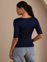 [Dark Blue] SilkSilky  Half Sleeve Women's T-Shirt 002
