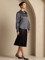 [Dark Gray] SilkSilky  Long Sleeve Lapel Collar Women's Shirts 004