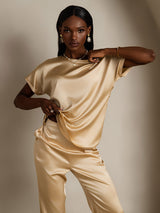[Champagne] SilkSilky  Short Sleeve Boat Neck Women's T-Shirt 004