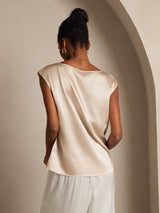 [Beige] SilkSilky  Cap Sleeve Round Neck Women's T-Shirt 002