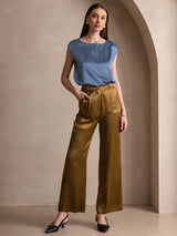 [Real Teal] SilkSilky  Cap Sleeve Round Neck Women's T-Shirt 004