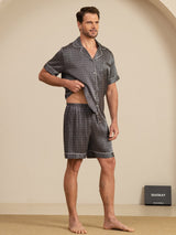 [Black Ginkgo] SilkSilky  Short Sleeve Lapel Collar Men's Pajamas 006