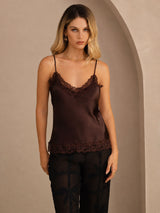 [Brown] SilkSilky  Spaghetti Strap V Neck Camisole Top 001