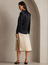 [Black] SilkSilky  Long Sleeve Lapel Collar Women's Shirt 002
