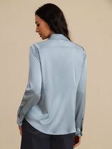 [Grayish Blue] SilkSilky  Long Sleeve Lapel Collar Women's Shirts 002