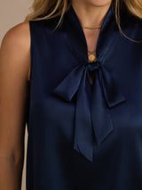 [Dark Blue] SilkSilky  Sleeveless Tie Neck Camisole Top 007