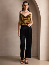 [Brown] SilkSilky  Spaghetti Strap Cowl Neck Camisole Top 006