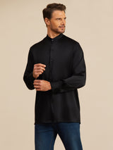 [Black] SilkSilky Long Sleeve Stand Collar Men''s Shirt 005