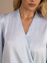 [Light Blue] SilkSilky Long Sleeve Wrap Women's Blouse 005